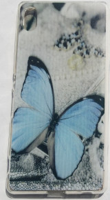 Силиконов гръб ТПУ за Sony Xperia Z4 / Xperia Z3 + сив със синя пеперуда